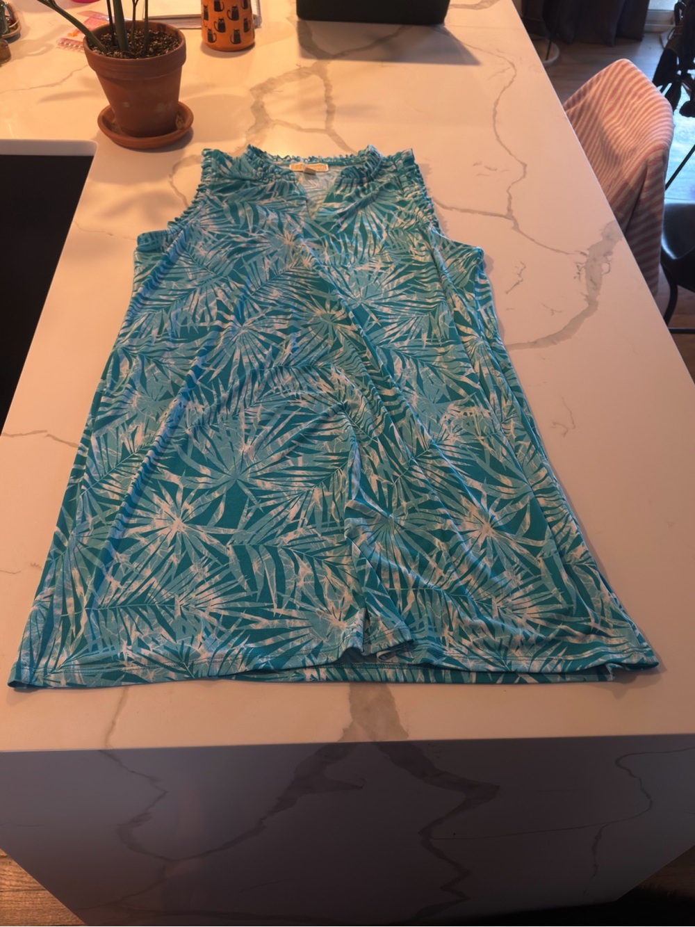 Michael Kors Turquoise Palm-Print Sleeveless Tank